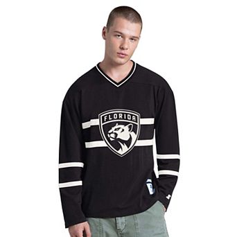 Men's Starter Black Florida Panthers Line Up Long Sleeve V-Neck T-Shirt