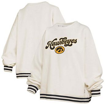 Women's Pressbox Cream Iowa Hawkeyes Bonanza Chenille Ribbed Sweatshirt
