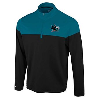Men's Antigua Black/Teal San Jose Sharks Hinder Quarter-Zip Pullover