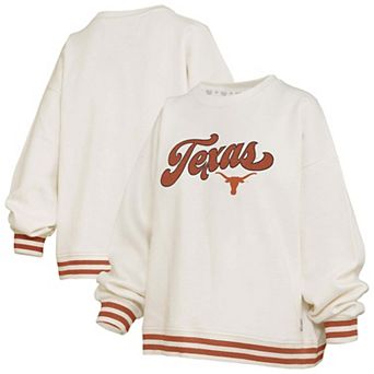 Women's Pressbox Cream Texas Longhorns Bonanza Chenille Ribbed Sweatshirt