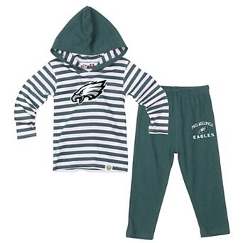 Toddler Wes & Willy Midnight Green Philadelphia Eagles Stripe Hooded Long Sleeve Top and Pant Set