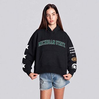Women's Hype and Vice Black Michigan State Spartans Cropped Spirit Hoodie
