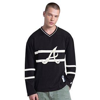 Men's Starter Black Atlanta Braves Line Up Long Sleeve V-Neck T-Shirt