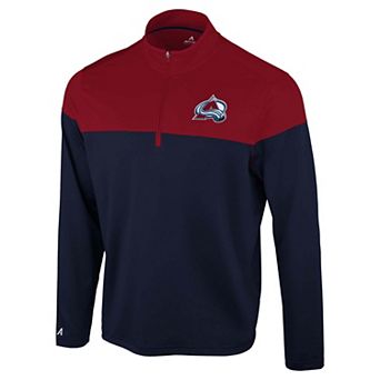 Men's Antigua Navy/Burgundy Colorado Avalanche Hinder Quarter-Zip Pullover