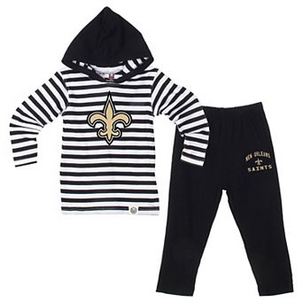 Toddler Wes & Willy Black New Orleans Saints Stripe Hooded Long Sleeve Top and Pant Set