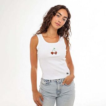 Women's Hype and Vice White Texas Longhorns Cropped Cherry Ribbed Tank Top