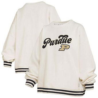 Women's Pressbox Cream Purdue Boilermakers Bonanza Chenille Ribbed Sweatshirt