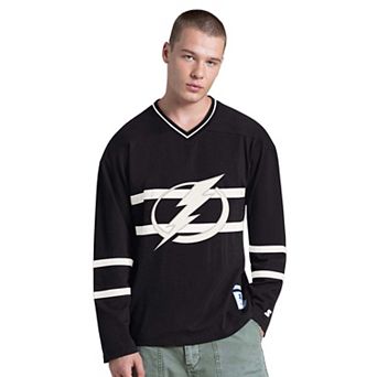 Men's Starter Black Tampa Bay Lightning Line Up Long Sleeve V-Neck T-Shirt