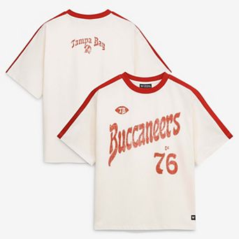 Women's The Wild Collective Cream Tampa Bay Buccaneers Stripe Drop Shoulder T-Shirt