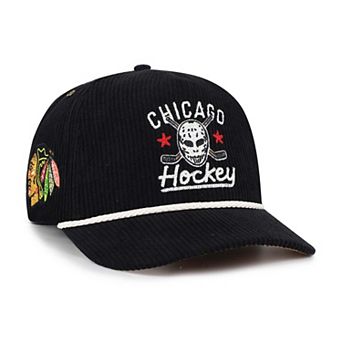 Men's '47 Black Chicago Blackhawks Hockey Mask Corduroy Rope Hitch Adjustable Hat