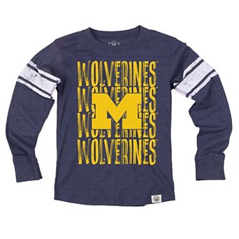 Youth Wes & Willy Navy Michigan Wolverines Long Sleeve Football Jersey T-Shirt