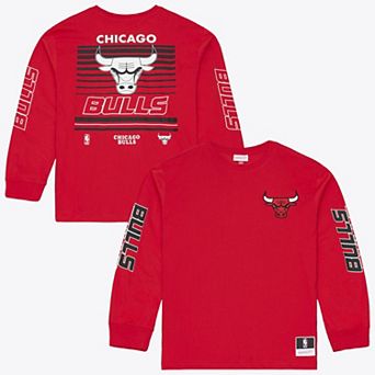 Men's Mitchell & Ness Red Chicago Bulls Triple Check Long Sleeve T-Shirt