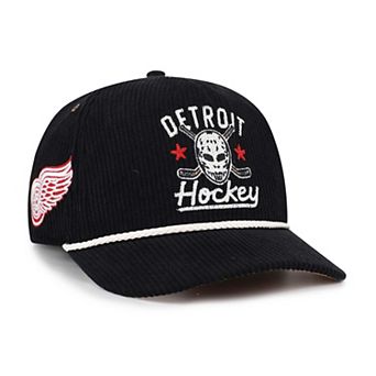 Men's '47 Black Detroit Red Wings Hockey Mask Corduroy Rope Hitch Adjustable Hat