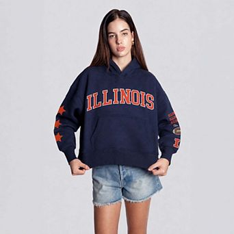 Women's Hype and Vice Navy Illinois Fighting Illini Cropped Spirit Hoodie
