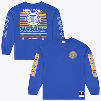 Men's Mitchell & Ness Blue New York Knicks Triple Check Long Sleeve T-Shirt