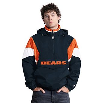 Men's Starter Navy Chicago Bears The Throwback Half-Zip Hooded Jacket