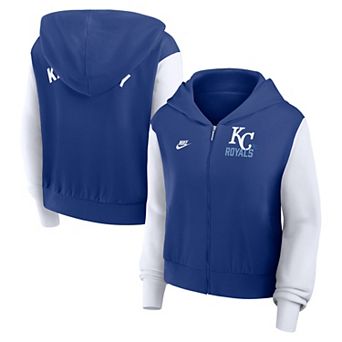 Women's Nike Royal/White Kansas City Royals Cooperstown Collection Cropped Full-Zip Hoodie