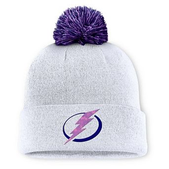 Men's Fanatics White Tampa Bay Lightning Authentic Pro Hockey Fights Cancer Cuffed Knit Hat with Pom