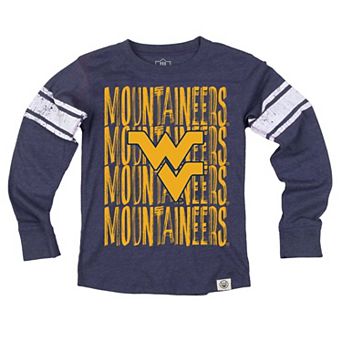 Youth Wes & Willy Navy West Virginia Mountaineers Long Sleeve Football Jersey T-Shirt