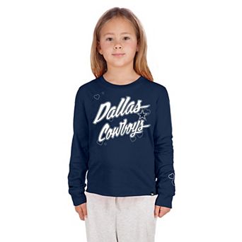 Girls Youth New Era Navy Dallas Cowboys Boxy Raw Edge Long Sleeve T-Shirt