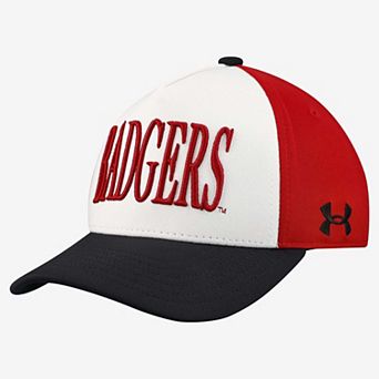 Youth Under Armour White/Black Wisconsin Badgers Blitzing Accent Adjustable Hat