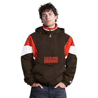 Men's Starter Brown Cleveland Browns The Throwback Half-Zip Hooded Jacket