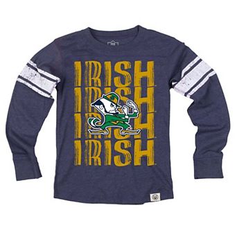 Youth Wes & Willy Navy Notre Dame Fighting Irish Long Sleeve Football Jersey T-Shirt