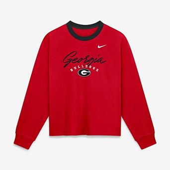 Women's Nike Georgia Bulldogs Red Ringer Boxy Long Sleeve T-Shirt