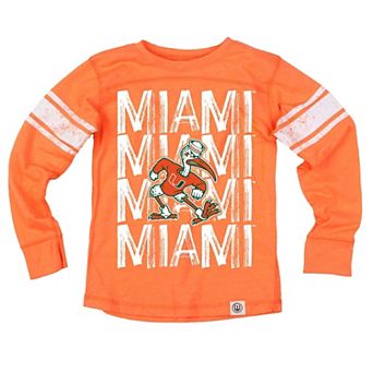 Youth Wes & Willy Orange Miami Hurricanes Long Sleeve Football Jersey T-Shirt