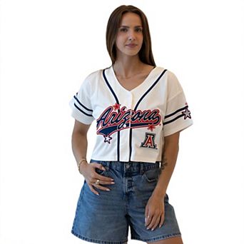 Women's Gameday Social Off White Arizona Wildcats Cropped Patch Baseball Fashion Jersey
