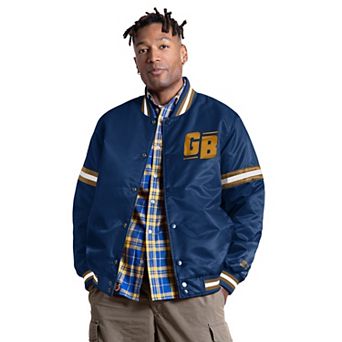 Men's Starter Navy Green Bay Packers Courtside II Alternate Logo Varsity Full Snap Jacket