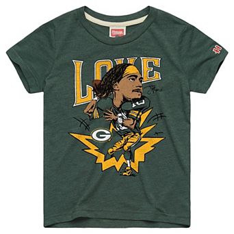 Youth Homage Jordan Love Green Green Bay Packers Caricature T-Shirt