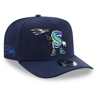 Men's New Era College Navy Seattle Seahawks Cartoon A-Frame 9FIFTY Snapback