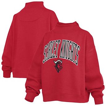 Women's Pressbox Scarlet Rutgers Scarlet Knights Oversized Slogan Fleece Mock Neck Sweatshirt