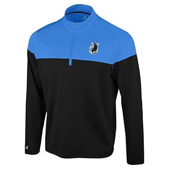 Men's Antigua Black/Light Blue Minnesota United FC Hinder Quarter-Zip Pullover