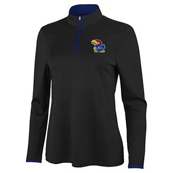 Women's Antigua Black/Royal Kansas Jayhawks Brink Quarter-Zip Pullover