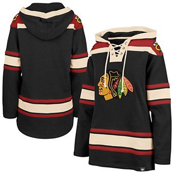Women's '47 Black Chicago Blackhawks Superior Lacer Pullover Hoodie