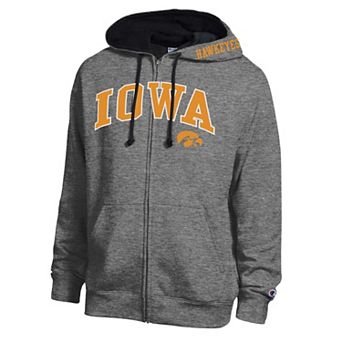 Men's Champion Heather Charcoal Iowa Hawkeyes Arch Logo Full-Zip Fleece Hoodie