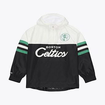 Men's Mitchell & Ness Black Boston Celtics Head Coach Lightweight Anorak Quarter-Zip Windbreaker