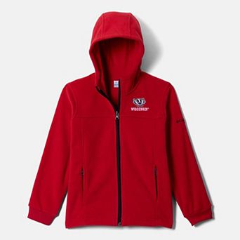 Youth Columbia Red Wisconsin Badgers Flanker Fleece Full-Zip Hoodie