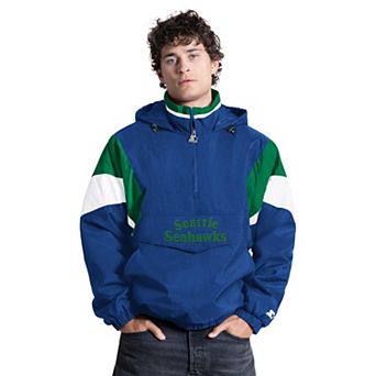 Men's Starter Royal Seattle Seahawks The Throwback Retro Logo Half-Zip Hooded Jacket