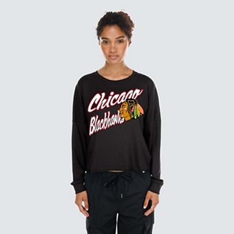 Women's New Era Black Chicago Blackhawks Oversized Boxy Long Sleeve T-Shirt