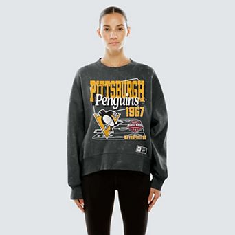 Women's New Era Black Pittsburgh Penguins Throwback Mineral Wash French Terry Crew Sweatshirt