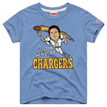 Youth Homage Justin Herbert Powder Blue Los Angeles Chargers Caricature T-Shirt