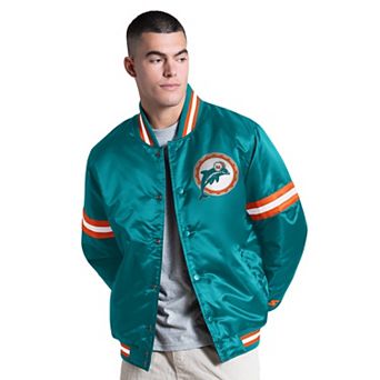Men's Starter Aqua Miami Dolphins Courtside Varsity Retro Logo Full Snap Jacket