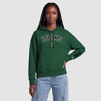 Women's Champion Hunter Green Milwaukee Bucks Contrast Liner Pullover Hoodie