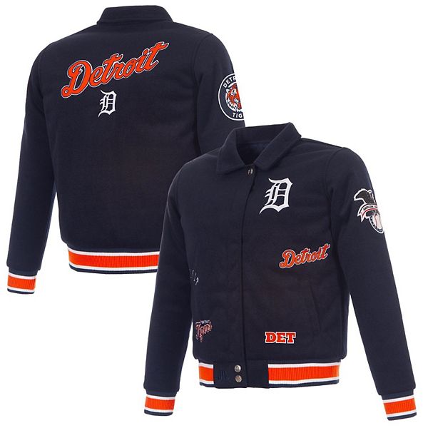 Women's JH Design Navy Detroit Tigers Reversible Wool Full-Snap Jacket