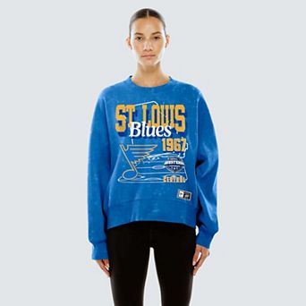 Women's New Era Blue St. Louis Blues Throwback Mineral Wash French Terry Crew Sweatshirt
