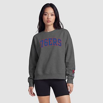 Women's Champion Heather Gray Philadelphia 76ers Contrast Crewneck Sweatshirt