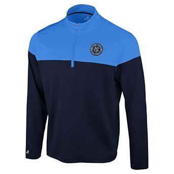 Men's Antigua Navy/Sky Blue New York City FC Hinder Quarter-Zip Pullover